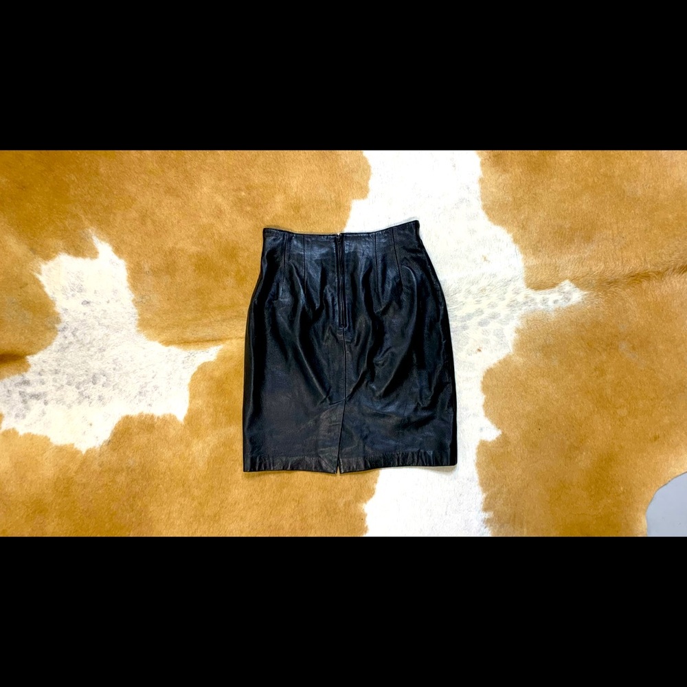 Vintage Evan Davies Lamb Nappa black leather skirt western boho pencil skirt